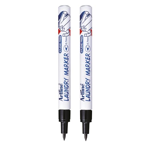 Artline Pack of 2 Laundry Marker Pens (Black). Wash Resistant Fabric Pens Permanent for Clothes & Light Linen Fast Drying No Fade After Washing - Genuine Fabric Markers