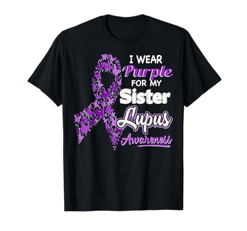 I Wear Purple For My Sister Lupus Concientización Cinta Mariposa Camiseta