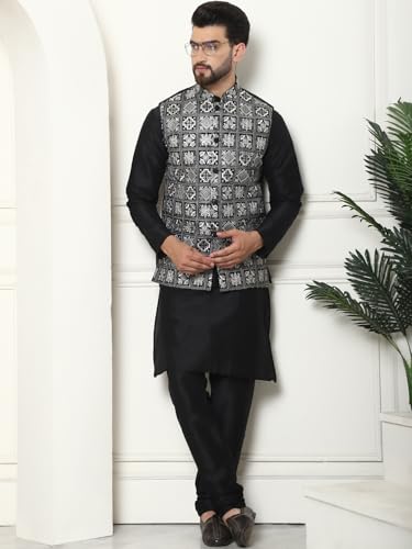 Image of SOJANYA (Since 1958 Men's Silk Blend Kurta Pyjama with Embroidered Nehru Jacket