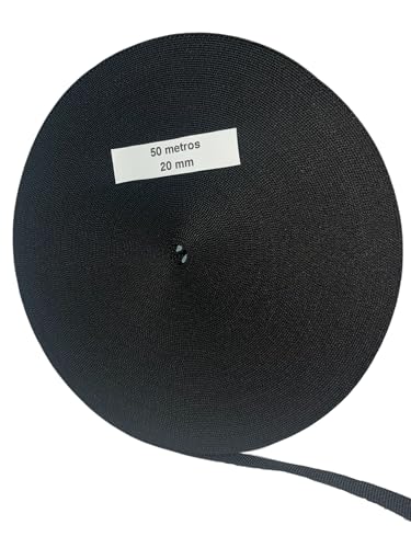 Cinta para Persianas 20 mm de Ancho 50 m - Color Blanco, Beige, Gris, Bronce, Negro | Cuerda de repuesto para Carretes de Persiana | Resiste los Rayos UV | Varias Opciones (Negro, 20mm 50m)