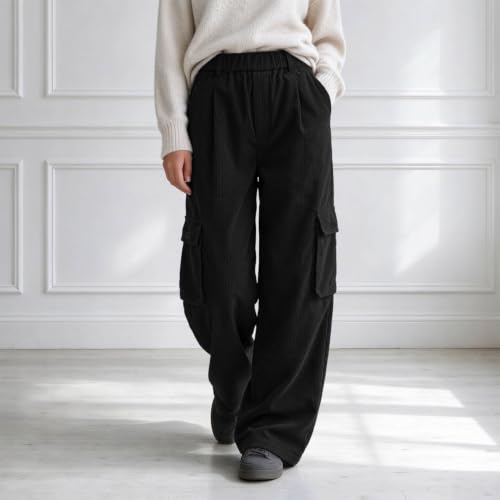 Corduroy Cargo Pants Women | Loose Fit Elastic Waist Casual Wide Leg Pants - image 2