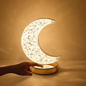 Moon Lamp, 3 Color Modes Rechargeable Table Lamp, Dimmable Crystal Touch Lamp Cute Night Light for Kids Girls Room, Bedroom,Ramadan Decorations