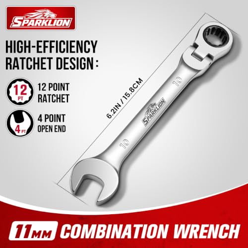 10mm Flex-Head Ratcheting Combination Wrench, 72-Tooth 12-Point Metric