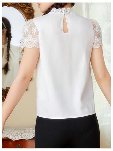 SweatyRocks Girl's Mock Neck Lace Blouse Cut Out Puff Short Sleeve Pleated Shirts2