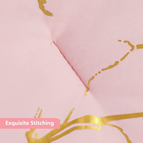 Perfemet Pink Marble Comforter Set Queen Size, 6 Pieces Geometric Glitter Gold Metallic Bedding Set, Ultra Soft Lightweight Bed In A Bag Comforter Set With Sheets (Blush Gold, Queen) #TOP4