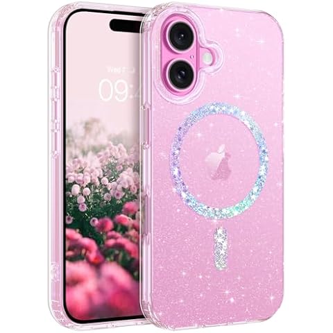 DOMAVER Magnetic for iPhone 16 6.1" Case Clear Glitter [Compatible with Mag Safe] Bling Sparkle Girly Soft Shockproof Protective Cover for Girls and Women -Clear Cover