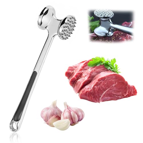 Euablfo Fleischklopfer,22cm Doppelseitiger Schnitzelklopfer Fleischklopfer Doppelseitig Antihaft Schnitzelklopfer aus Edelstahl Meat Mit Bierflaschenöffner für Zartmachung,Steak,Rind,Geflügel