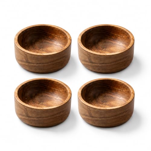 Image of BAUZINI Acacia Wood Bowl Natural Wooden Serving Bowls for Snacks, Dry Fruits, Salad, Fruits & Desserts Handcrafted Food Safe Wooden Bowls Premium Kitchen & Dining Bowl Set (pck of 4)