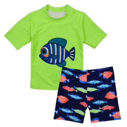 Image of Kids Short Sleeve Sunsuit Swimwear Boys Two Piece Rash-Guard-Sets Dinosaur Pattern