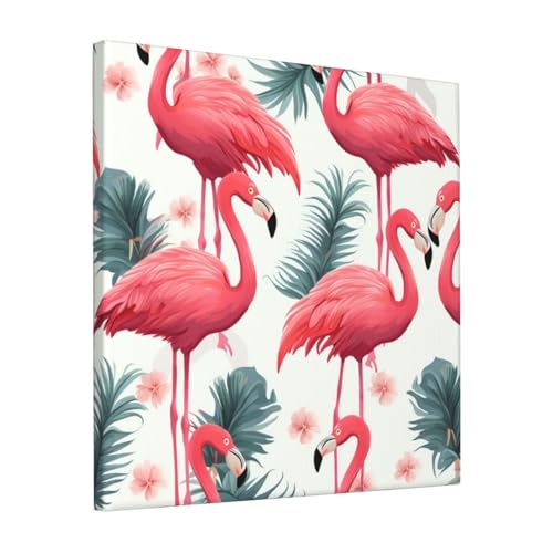 Tableau flamant rose 30x30 cm pour deco murale moderne salon