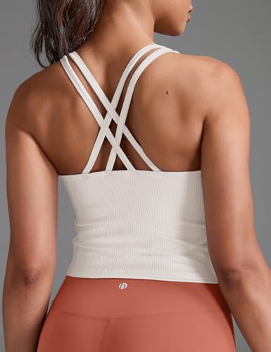 Image of HeyNuts Zeal Bras Longline Ribbed Medium Support Sports Bras, Crisscross Back Tank Tops with Removable Pads A-D Cups