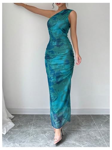 Milumia Women's Printed One Shoulder Bodycon Maxi Dresses Slit Cocktail Party Long Dresses4