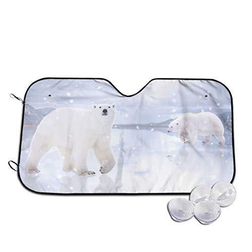 Car Windshield Sun Shade Polar Bears in The Snow Car Front Window Sunshade Blocks Sun Uv Rays Thick Sun Visor with Suction Cups Heat Shield Foldable Universal Sun Shield for Sedans SUV Trucks