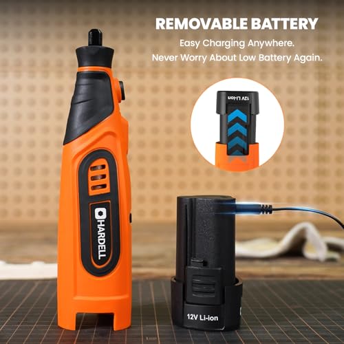 Image of HARDELL 12V Cordless Rotary Tool Kit 6-Speed 10000-25000RPM 43 Pcs Orange