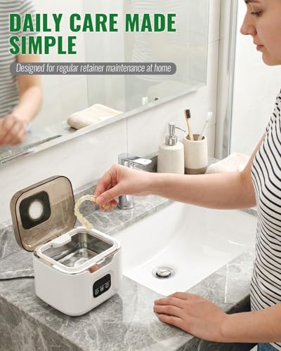 Image of Ultrasonic Retainer Cleaner Machine, 240ml Tank, 48kHz Ultrasonic Cleaning | 3 /6 /10 Minute Timers, Plug-In Power, Digital Control Panel, Use with Water Only, For Retainers Dentures Aligners Mouth Guards