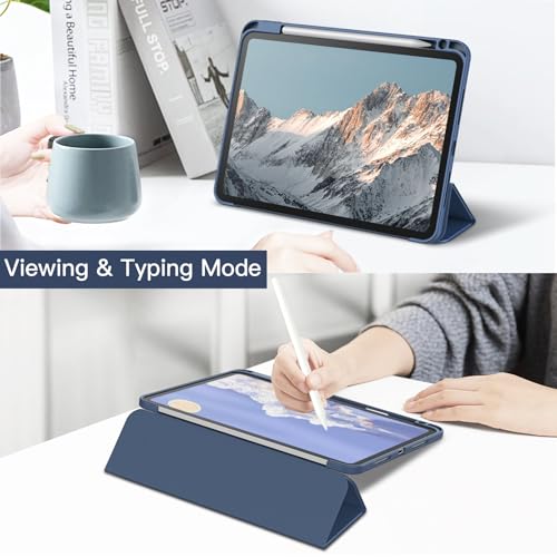 Image of JETech Cover Case for iPad Pro 11-Inch M5 /M4 2025 /2024 (6th /5th Generation) with Pencil Holder, Clear Transparent Back Shell Slim Stand Shockproof Tablet Cover, Auto Wake /Sleep (Navy)