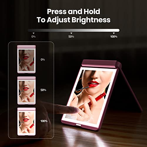 Gospire Standing Led Travel Makeup Mirror With Lights And Magnification 1X/3X, Rechargeable Compact Mirror With Adjustable Brightness, Foldable Small Vanity Mirror Handheld For Purses – Pink #TOP3