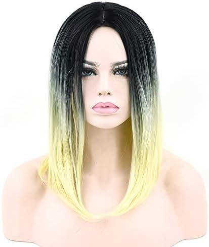 IMISSU Short Natural Hair Wigs Cosplay Wig Ombre Color Halloween Costume Party Wigs for Women (Black to Blonde)