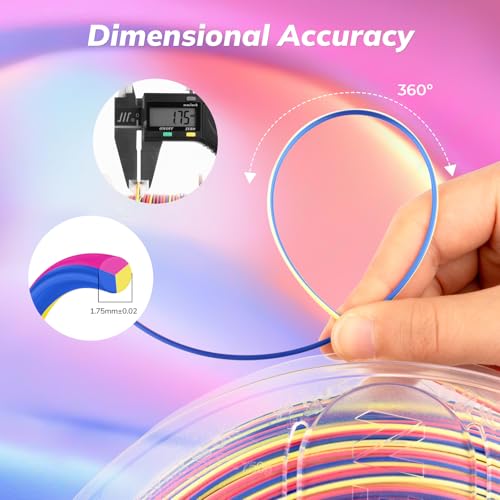 Image of AMOLEN Silk PLA 3D Printer Filament, Shiny Multicolor Rainbow PLA Filament 1.75mm, Fast Color Change PLA 3D Printing Filament for Most FDM 3D Printer, 1kg (2.2lbs), Blue Pink YellowGreen