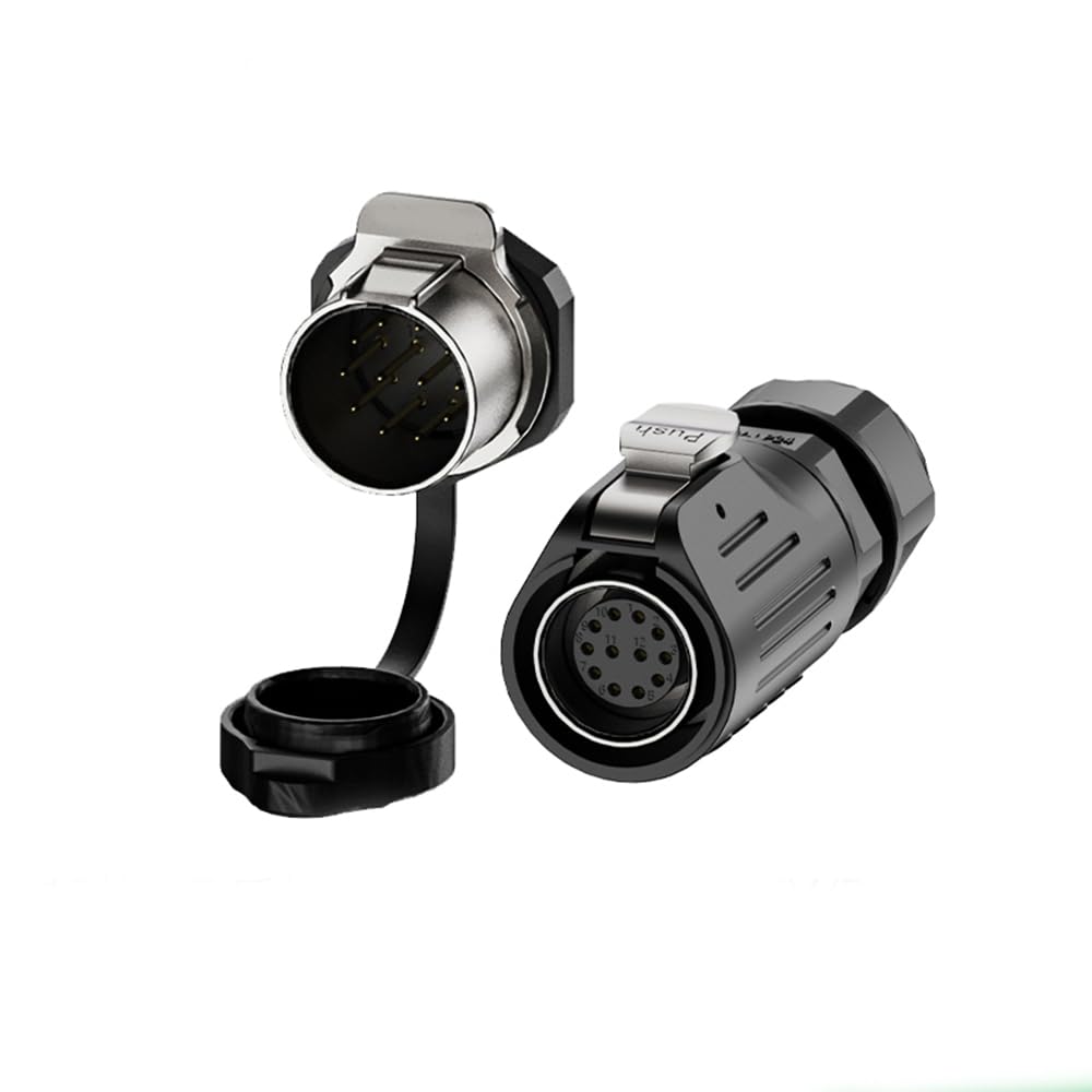 EW-LP24 Soldering IP68 12 Pin Power Connector, Industrial Outdoor M24 Signal Electrical Connectors, Circular Quick Lock Aviation Socket Plug Panel Mount (12 Pin)