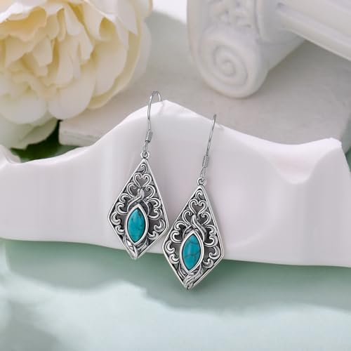 Boucles d'oreilles turquoise argent 925 anti-allergie pendantes légères - 4