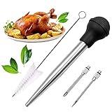 👑 【Funcional】: La bomba de especias para pavo tiene una gran capacidad y potencia de succión. Puede absorber suficiente jugo de carne, aceite de especias, etc. simplemente apretando la tapa de silicona. La fuerte capacidad de adsorción asegura que el aceite de especias no se caiga por sí solo. Se puede utilizar para Navidad y Acción de Gracias.