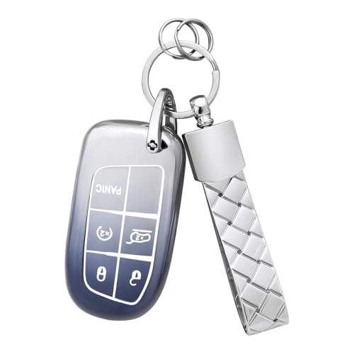 Dargoose Key Fob Cover for Dodge Charger Jeep Grand Cherokee Chrysler Challenger Durango Renegade Journey 2015 2016 2017 2018 2019 2020 Car Keys Shell with Keychain Grey 5 Button