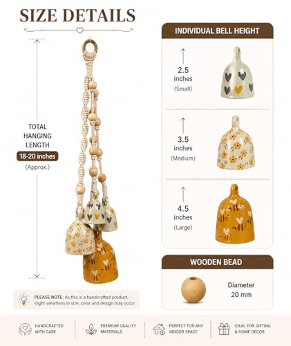 Image of Mundane | Macrame Bell Hanging with Handpainted Ceramic Bells | Wall & Balcony Home Decor (Yellow- Zelora Bells)