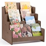 Exood Greeting Card Display Stand , 4-Tiered Wooden Organizer Rack,Holder for sticker/postcard/Brochure/Photos/Picture& Stationery Vendors,Retail Stores