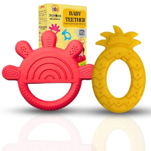 Image of Cute Shape Soft Silicone Teether for Baby Gums, Teething Toys for Babies, BPA Free, Pain-Relief, Non-Toxic, 100% Food Grade, Soothing, Easy to Grasp Chewable - Hand+Pineapple (Pack of 2)