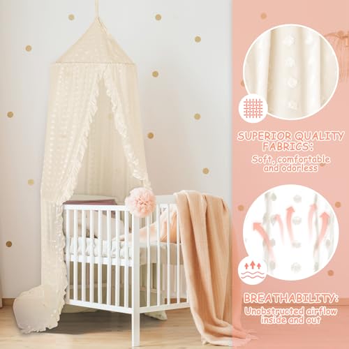 Image of Princess Bed Canopy for Girls - Crib Canopy for Bed - Mosquito Net for Bed, Kids Bed Canopy with Princess Room Decor for Girls Bedroom,Children's Reading Room Decor (Beige)