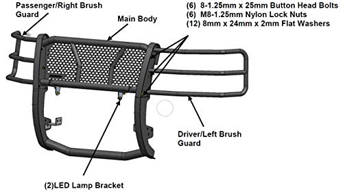Image of Black Horse RUGGED Heavy Duty Grille Brush Bumper Guard Modular Black Come with 20 inch Double Row LED Light Compatible with 2007-2013 Chevrolet Silverado 1500-RU-CHSI07-B-KIT