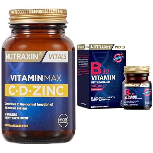 Nutraxin Vitamin Max C, D, Zinc 60 Tablet Takviye Edici Gıda ve Nutraxin B12 Vitamin 1000 mcg 60 Tablet Takviye Edici Gıda