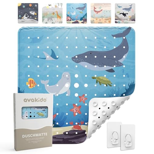 avakido® Duschmatte rutschfest Kinder - 100% BPA frei Inklusive 2 Haken...