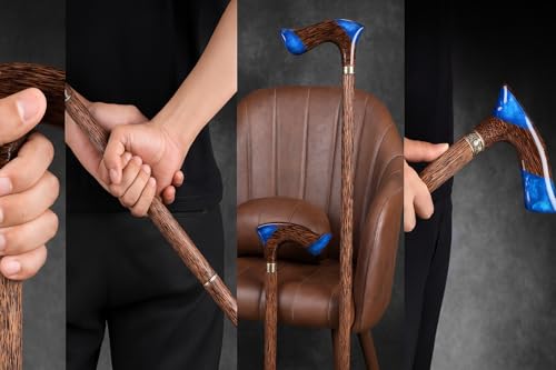 Image of Handmade Palm Wood Walking Stick with Epoxy Resin Handle - 36 Inch Solid Wooden Cane for Men & Women | Strong, Stylish & Comfortable Support for Daily Use