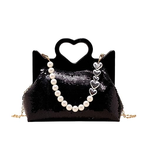 Sac à main paillettes élégant pour femme de style fourre-tout Noir chic en taille unique