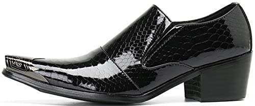 Santimon Mens Slip On Loafers Patent Leather Dress Shoes – Cuban Heel Metal-Cap Toe Loafers in Snake-Embossed or Studded, Gothic Western Formal Footwear2