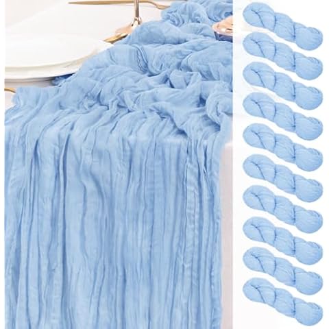 LINXTAR Baby Blue Table Runner Cheesecloth Table Runner 10 Pack 10ft Rustic Spring Table Runner 122x35 Inches Boho Decoration for Home Wedding Baby Shower Birthday Party Cover