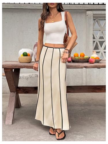 GORGLITTER Women's Color Block Long Maxi Skirts Boho Cute Low Waisted Pleated Fishtail Fall Festival Vacation Skirt3