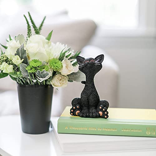 JFSM INC. 5" Whimsical Smiling Black Cat Figurine – Cute Resin Kitten Statue for Home or Office Decor - Happy Cat Collection - Gifts for Cat Lovers, Cat Lover Gifts for Women, Cat Lover Gifts for Men