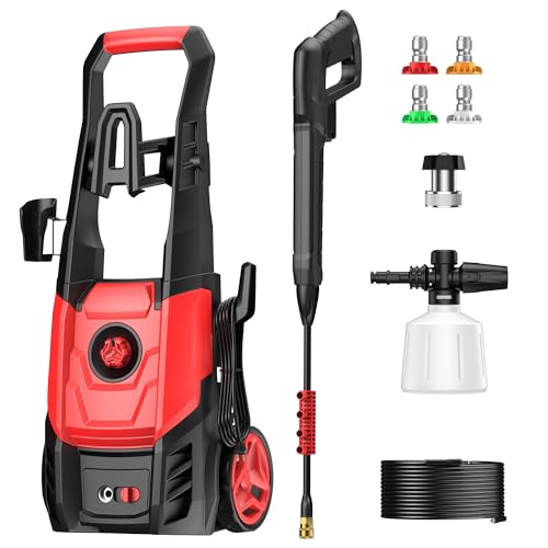 Electric Pressure Washer, 2.5 GPM Power Washer with Foam Cannon, Electric High Pressure Washer with 4 Quick Connect Nozzles for Cars, Driveways, Fences, Patios, Home Cleaning