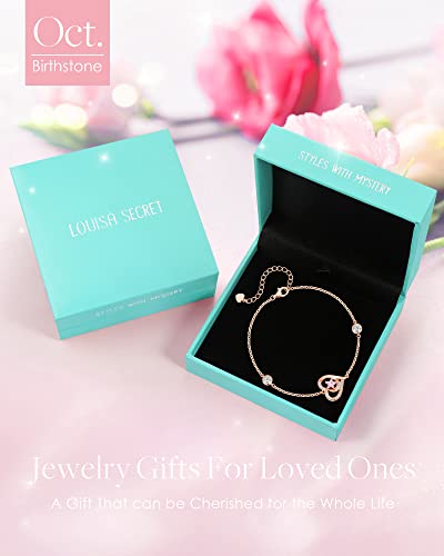 Louisa Secret Moon And Star Birthstone Link Bracelets For Women, S925 Sterling Silver Shiny Tennis Adjustable Bracelet, Rose Gold Heart Mothers Day Gifts Jewelry, Valentine's Day Anniversary Birthday Gifts For Girls Girlfriend Wife Daughter Mom Her #TOP4