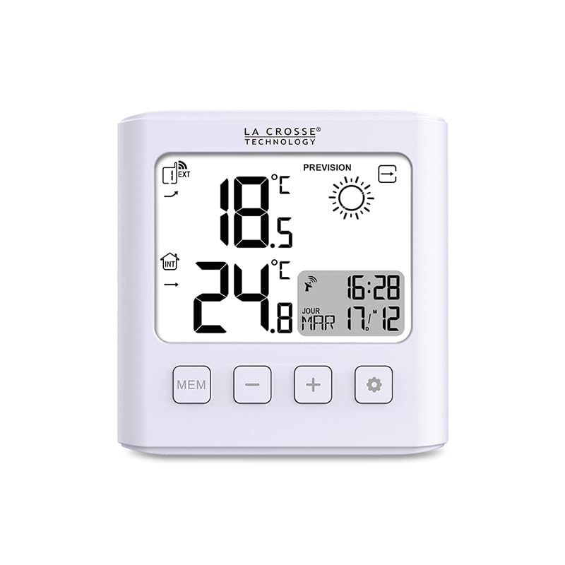 Front view of La Crosse Technology WS6231 display unit showing temperature, time, and forecast