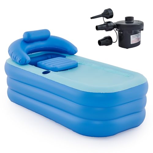 CO-Z Vasca da Bagno Portatile Gonfiabile per Adulti, Pieghevole in PVC con Pompa Elettrica, Piscina Gonfiabile Antiscivolo per Adulti Bambini Vasca per Esterno (Blu)