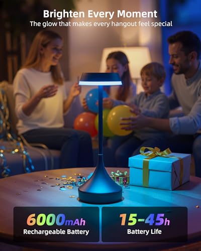 Image of Cordless Lamp, 6000mAh, Outdoor Waterproof, Touch Control, Dimmable, 3 Color Temperature, RGB, LED Memory Function, Portable Battery Operated, Rechargeable Table Lamp Patio Dinning Restaurant Kitchen