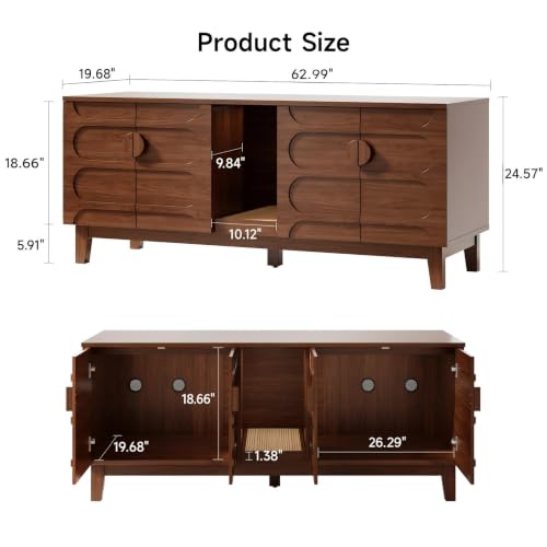Image of ONBRILL 63 inch Cat Litter Box Enclosure for 2 Cats, Cat Litter Boxes, Walnut