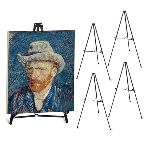 4Pcs Aluminum Telescoping Display Easel, 64" Adjustable Easel Stand for Sign, Portable Black Floor Standing Easels for Artwork, Painting, Posters, Whiteboard by Mutualsign - Used condition - US$79.48