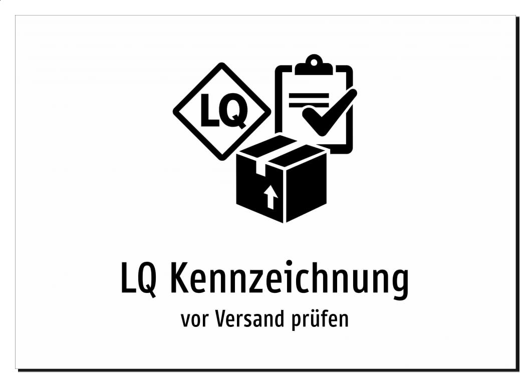 36033-DE-S-08 | LQ Kennzeichnung - vor Versand prüfen | Aluminiumschild A3, 420 x 297mm | mit Symbolgrafik und Text