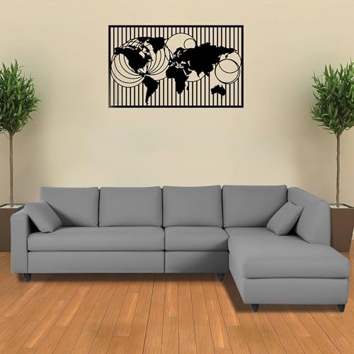 Image of Florian RHS 6 Seater L Shape Sofa Set for Living Room (Dark Grey Fabric) Premium Fabric Sofa