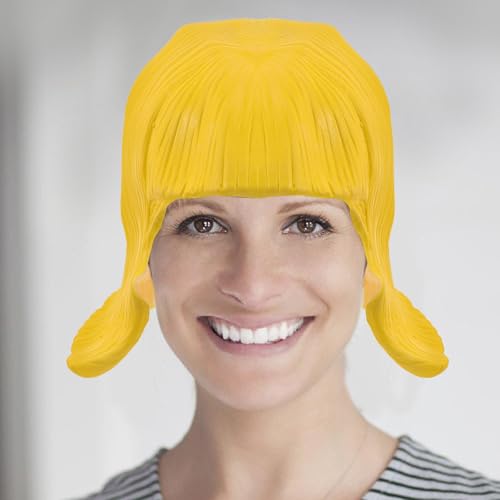 Peluca de cosplay para mujer corta de látex amarillo SHINEOFI 6